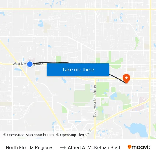 North Florida Regional Medical Center to Alfred A. McKethan Stadium at Perry Field map