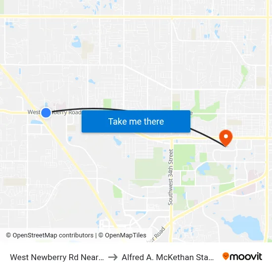 West Newberry Rd Nearside NW 69th Ter to Alfred A. McKethan Stadium at Perry Field map