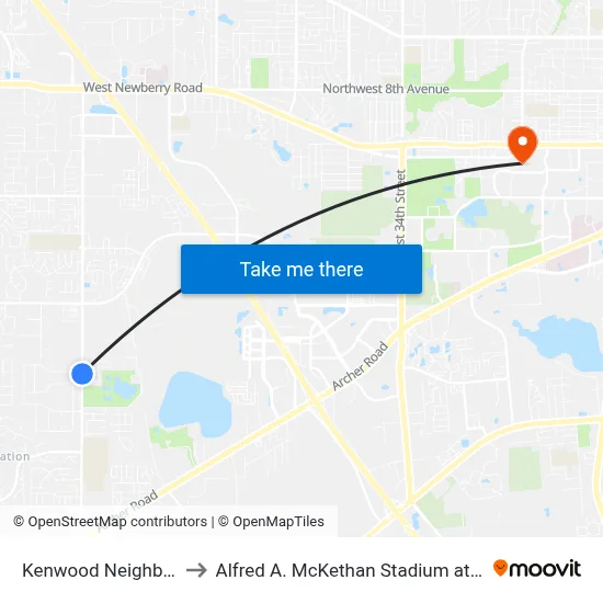 Kenwood Neighborhood to Alfred A. McKethan Stadium at Perry Field map