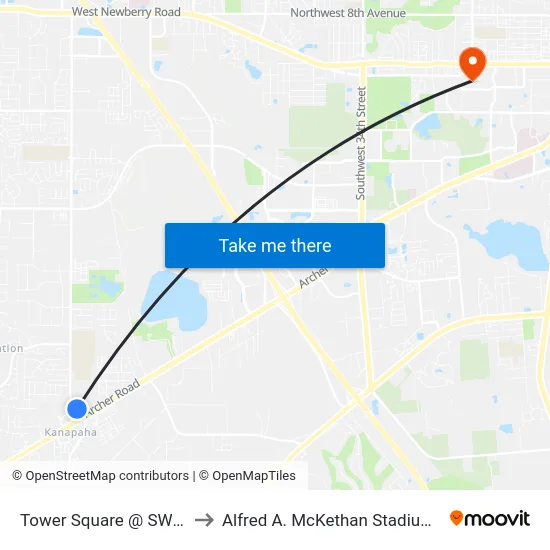 Tower Square @ SW 75th Street to Alfred A. McKethan Stadium at Perry Field map