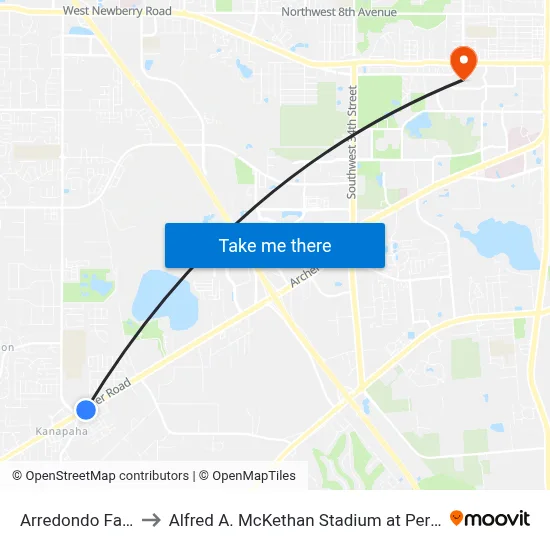 Arredondo Farms to Alfred A. McKethan Stadium at Perry Field map
