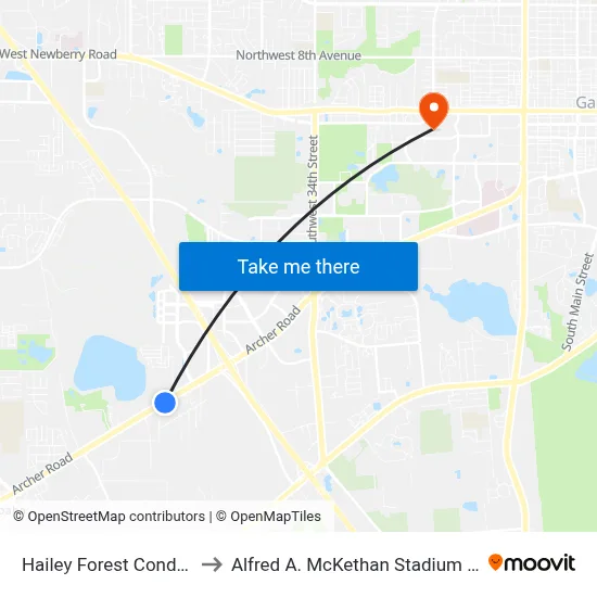 Hailey Forest Condominiums to Alfred A. McKethan Stadium at Perry Field map