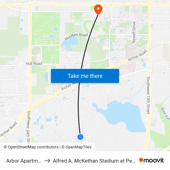 Arbor Apartments to Alfred A. McKethan Stadium at Perry Field map