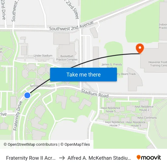 Fraternity Row II Across Springs to Alfred A. McKethan Stadium at Perry Field map