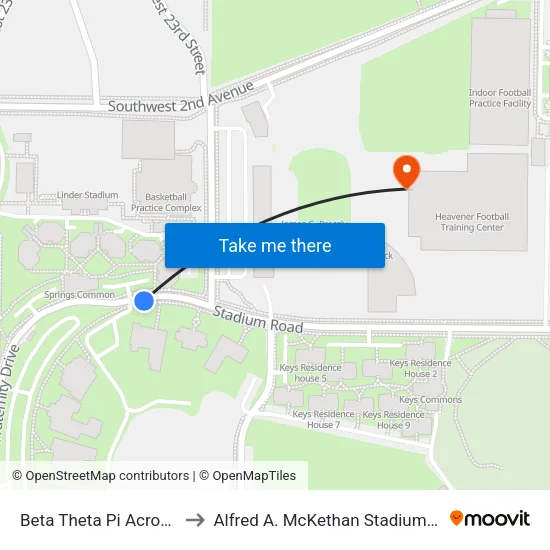 Beta Theta Pi Across Springs to Alfred A. McKethan Stadium at Perry Field map