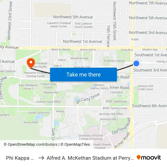 Phi Kappa Tau to Alfred A. McKethan Stadium at Perry Field map