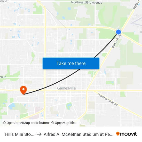 Hills Mini Storage to Alfred A. McKethan Stadium at Perry Field map