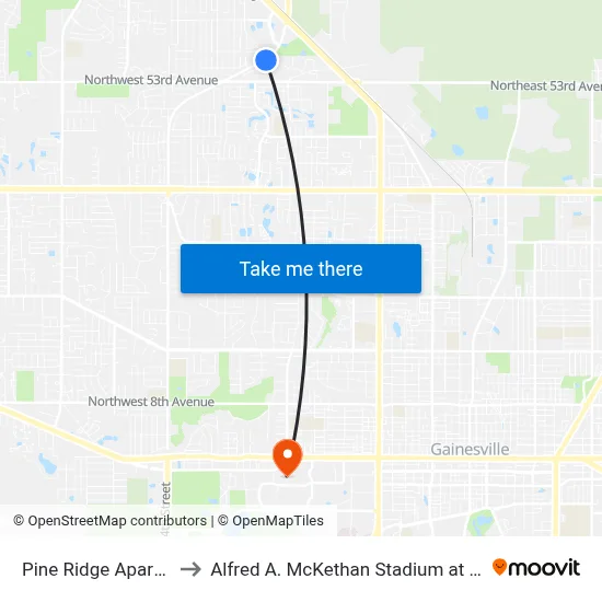 Pine Ridge Apartments to Alfred A. McKethan Stadium at Perry Field map