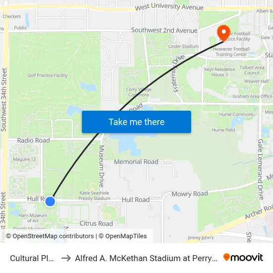 Cultural Plaza to Alfred A. McKethan Stadium at Perry Field map