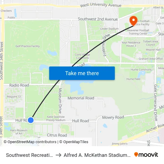 Southwest Recreation Center to Alfred A. McKethan Stadium at Perry Field map