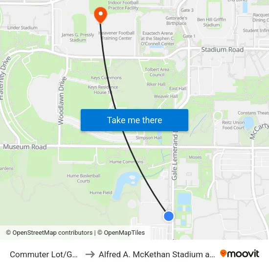 Commuter Lot/Garage 14 to Alfred A. McKethan Stadium at Perry Field map
