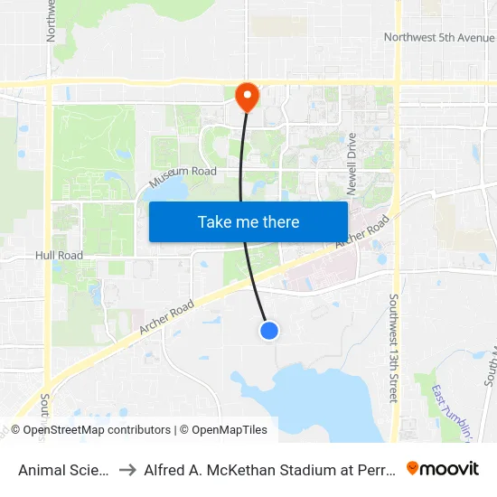 Animal Science to Alfred A. McKethan Stadium at Perry Field map