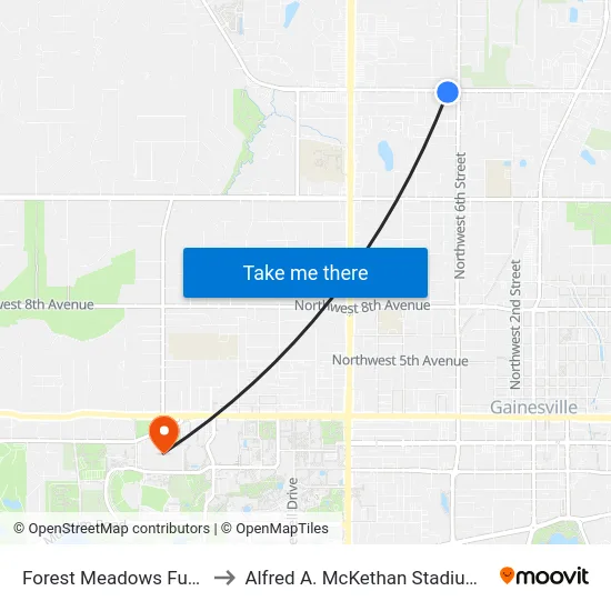 Forest Meadows Funeral Home to Alfred A. McKethan Stadium at Perry Field map