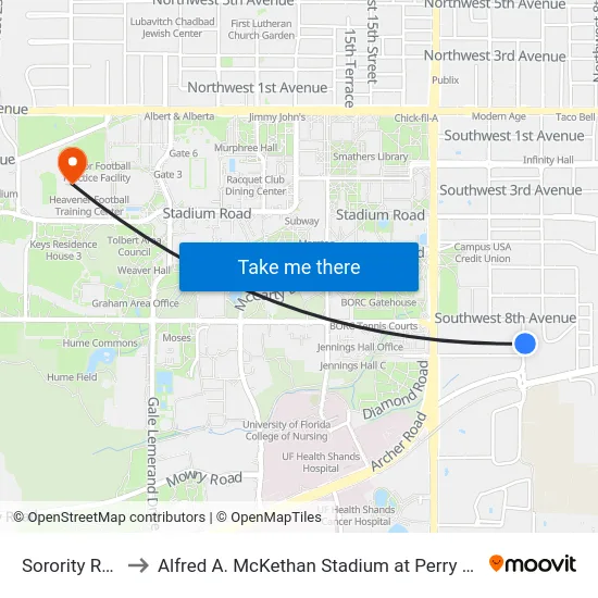 Sorority Row to Alfred A. McKethan Stadium at Perry Field map