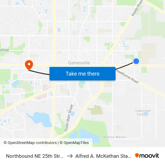 Northbound NE 25th Street @ NE 3rd Place to Alfred A. McKethan Stadium at Perry Field map