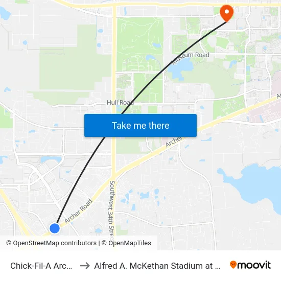 Chick-Fil-A Archer Rd to Alfred A. McKethan Stadium at Perry Field map