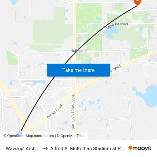 Wawa @ Archer Rd to Alfred A. McKethan Stadium at Perry Field map