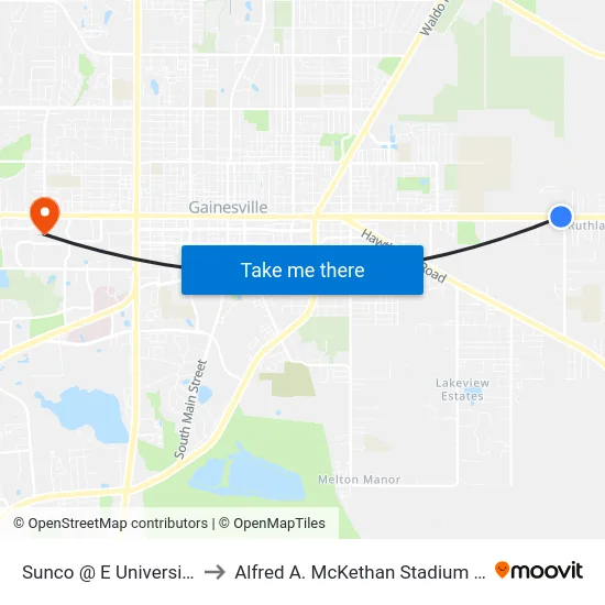 Sunco @ E University Avenue to Alfred A. McKethan Stadium at Perry Field map