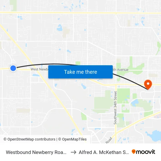 Westbound Newberry Road @ Fort Clarke Boulevard to Alfred A. McKethan Stadium at Perry Field map