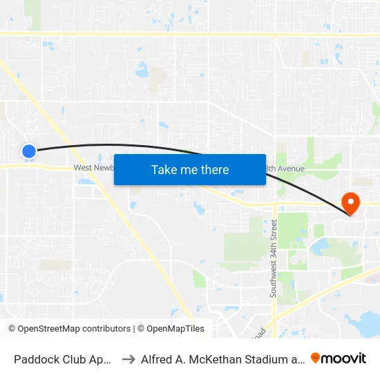 Paddock Club Apartments to Alfred A. McKethan Stadium at Perry Field map
