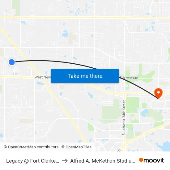 Legacy @ Fort Clarke Apartments to Alfred A. McKethan Stadium at Perry Field map