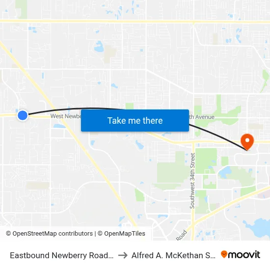 Eastbound Newberry Road @ Fort Clarke Boulevard to Alfred A. McKethan Stadium at Perry Field map