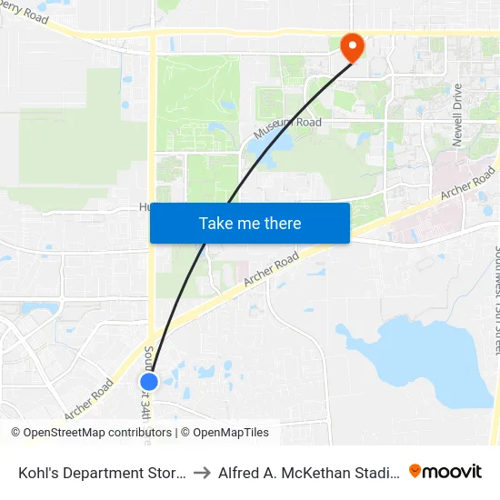 Kohl's Department Store @ SW 34th St to Alfred A. McKethan Stadium at Perry Field map