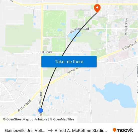 Gainesville Jrs. Volleyball Club to Alfred A. McKethan Stadium at Perry Field map