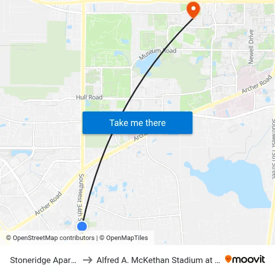Stoneridge Apartments to Alfred A. McKethan Stadium at Perry Field map