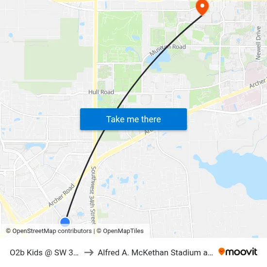 O2b Kids @ SW 37th Blvd to Alfred A. McKethan Stadium at Perry Field map