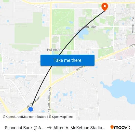 Seacoast Bank @ Archer Road to Alfred A. McKethan Stadium at Perry Field map