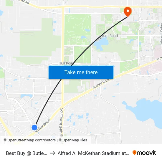 Best Buy @ Butler Plaza to Alfred A. McKethan Stadium at Perry Field map
