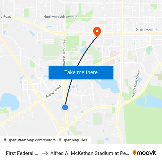 First Federal Bank to Alfred A. McKethan Stadium at Perry Field map
