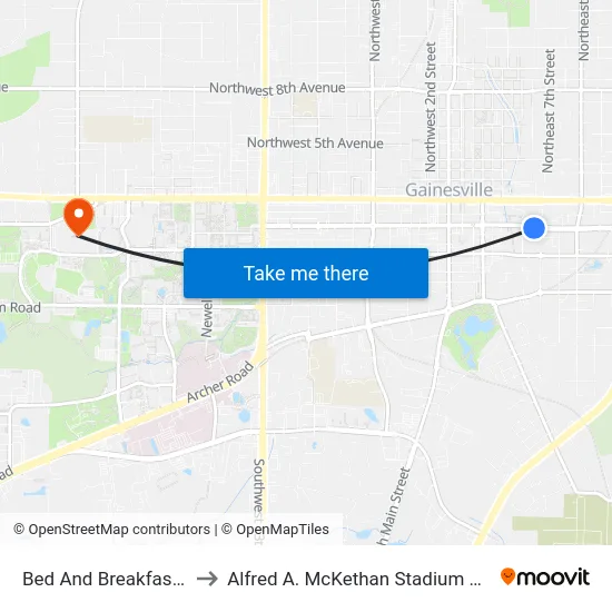 Bed And Breakfast District to Alfred A. McKethan Stadium at Perry Field map