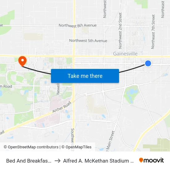 Bed And Breakfast District to Alfred A. McKethan Stadium at Perry Field map