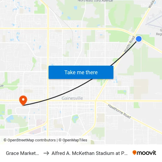 Grace Marketplace to Alfred A. McKethan Stadium at Perry Field map
