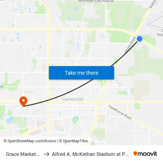Grace Marketplace to Alfred A. McKethan Stadium at Perry Field map