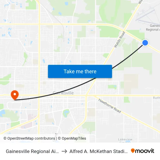Gainesville Regional Airport Outbound to Alfred A. McKethan Stadium at Perry Field map