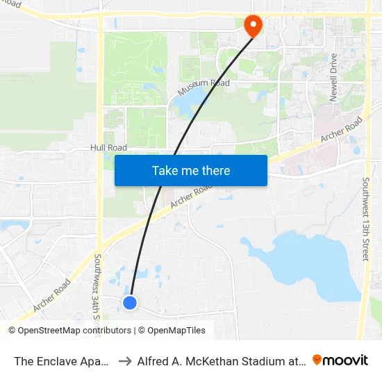 The Enclave Apartments to Alfred A. McKethan Stadium at Perry Field map