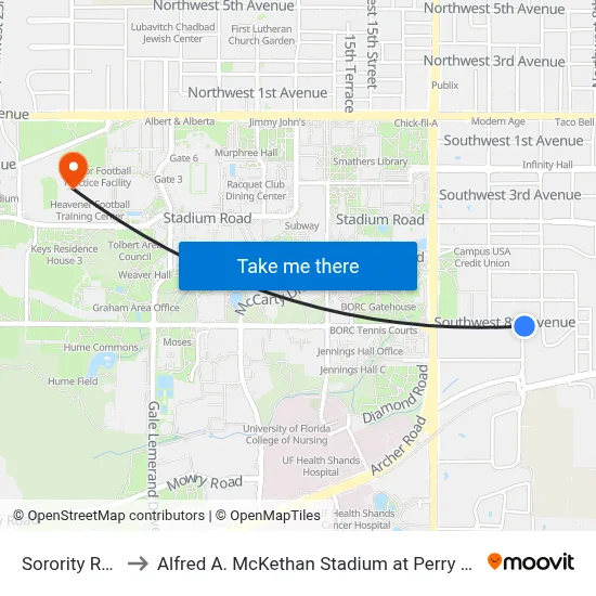 Sorority Row to Alfred A. McKethan Stadium at Perry Field map
