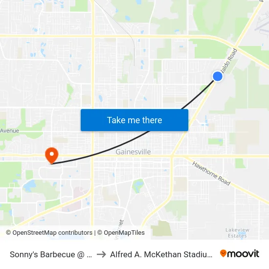 Sonny's Barbecue @ Waldo Road to Alfred A. McKethan Stadium at Perry Field map