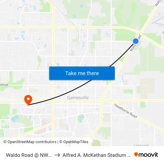 Waldo Road @ NW 31st Ave to Alfred A. McKethan Stadium at Perry Field map