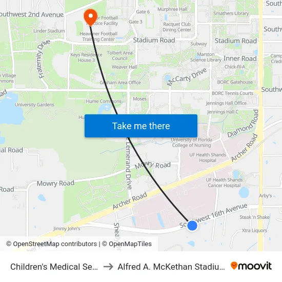 Children's Medical Services Center to Alfred A. McKethan Stadium at Perry Field map