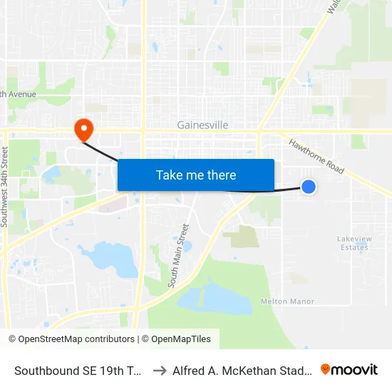 Southbound SE 19th Ter @ SE 12th Ave to Alfred A. McKethan Stadium at Perry Field map