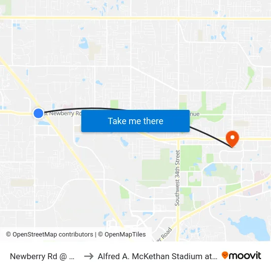 Newberry Rd @ NW 75th to Alfred A. McKethan Stadium at Perry Field map