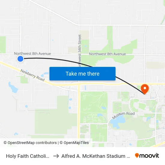 Holy Faith Catholic Church to Alfred A. McKethan Stadium at Perry Field map