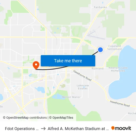 Fdot Operations Center to Alfred A. McKethan Stadium at Perry Field map
