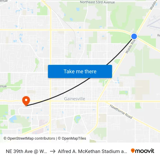 NE 39th Ave @ Waldo Rd to Alfred A. McKethan Stadium at Perry Field map