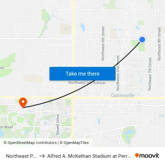 Northeast Park to Alfred A. McKethan Stadium at Perry Field map
