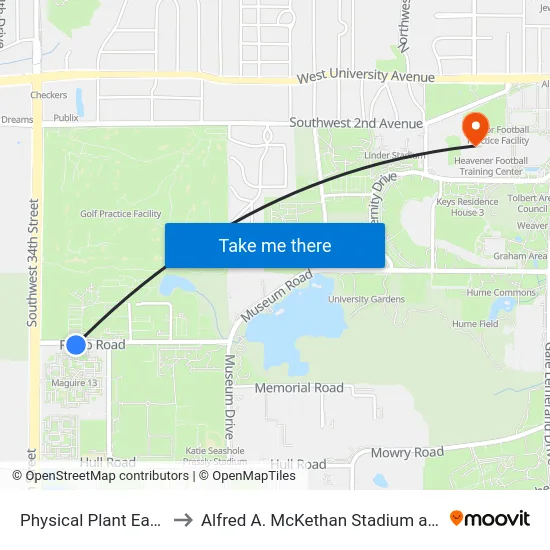 Physical Plant Eastbound to Alfred A. McKethan Stadium at Perry Field map